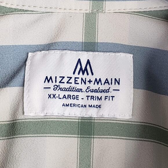 Mizzen Main Shirt Men’s Size XXL Trim Fit Long Sleeve Button Up Plaid Blue - Picture 9 of 10